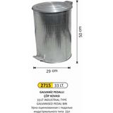 Arı Metal 33 Lt Galvaniz Pedallı Çöp Kovası - Gri - 33LT