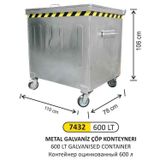 Arı Metal 7432 600 lt Galvaniz Konteyner Çöp Kovası
