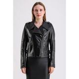Ariana Kadın Deri Biker Ceket - Siyah - 4XL