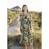 Arias Closet %100 Viskon Çiçek Ve Yaprak Desenli Kısa Kollu Elbise