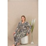 Arias Closet Büyük Beden Çizgili Düğmeli Uzun Kol Viskon Pijama Takımı