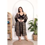 Arias Closet Büyük Beden Leopar Desenli Dantel İşlemeli 2'Li Gecelik Sabahlık Takımı