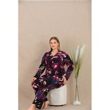 Arias Closet Büyük Beden Renkli Desenli Düğmeli Uzun Kol Viskon Pijama Takımı