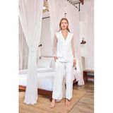 Arias Closet Dantelli Tüllü Uzun Kollu Önü Düğmeli Saten Pijama Takımı