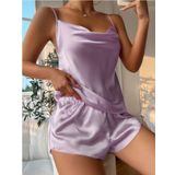 Aria's Closet Lila İnce Askılı Saten Şortlu Takım