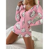 Arias Closet Pamuklu Pembe Hello Kitty Desenli Düğmeli Uzun Kol Tulum Pijama