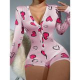 Arias Closet Pamuklu Pembe Kalp Desenli Düğmeli Uzun Kol Tulum Pijama