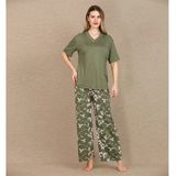 Arias Closet Şık Tasarım Çiçek Desenli Yeşil Kısa Kol Viskon Pijama Takımı