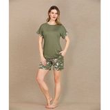 Arias Closet Şık Tasarım Çiçek Desenli Yeşil Şortlu Kısa Kol Viskon Pijama Takımı