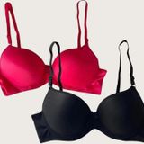 Aria's Closet Siyah-Kırmızı 2'li Mikro Kumaş Push Up Dolgulu Balenli Günlük Destekli Sütyen