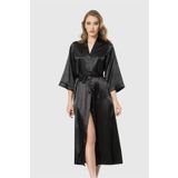 Aria's Closet Siyah Uzun Saten Sabahlık