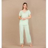 Arias Closet Viskon Şık Tasarım Dantel İşlemeli Açık Yeşil Kısa Kol Pijama Takımı