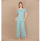 Arias Closet Viskon Şık Tasarım Dantel İşlemeli Mint Yeşil Kısa Kol Pijama Takımı