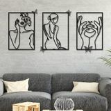 ARickye Yatak Odası Oturma Odası için Duvar Sanatı Dekoru, 3 Parça Büyük Metal Minimalist Kadın Modern Dekor Çizgi Sanat Duvar Heykelleri Mutfak Banyo Oturma Odası için Ev Dekoru (Siyah, 40 cm x 40