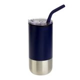 Ariel EDGE Şeffaf Kapaklı Modern Yalıtımlı Bardak ve Silikon Saman Buzlu Kahve Fincanı Yeniden Kullanılabilir Paslanmaz Çelik Su Şişesi Seyahat Bardağı 463 ml (Koyu Mavi)