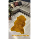 Aries Home Tavşan Tüyü Hardal Yumuşak Makinada Yıkanabilir Kaymaz Ve Toplanmaz Süet Taban Post Halı 80 x 100 HARDAL