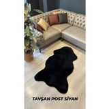 Aries Home Tavşan Tüyü Siyah Yumuşak Makinada Yıkanabilir Kaymaz Ve Toplanmaz Süet Taban Post Halı 80 x 200 SİYAH
