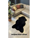 Aries Home Tavşan Tüyü Siyah Yumuşak Makinada Yıkanabilir Kaymaz Ve Toplanmaz Süet Taban Post Halı 80 x 250 SİYAH