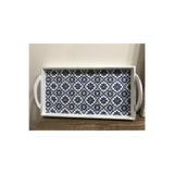 Ariestasarım ÇİNİ DESENLİ AHŞAP UZUN TEPSİ Beyaz 46 x 24