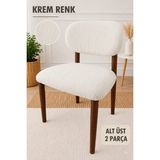 Arife Home Elma Sandalye Kılıfı Yıkanabilir Esnek Lastikli Mutfak Salon Restoran Lokanta Sandalye Örtüsü Alt Üst 2parça Takım - 53 x 40 cm - Krem
