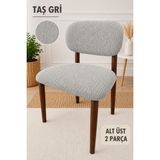Arife Home Elma Sandalye Kılıfı Yıkanabilir Esnek Lastikli Mutfak Salon Restoran Lokanta Sandalye Örtüsü Alt Üst 2parça Takım - 53 x 40 cm - Taş - Gri