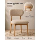 Arife Home Sandalye Kılıfı Arkası Tam Kaplama Yıkanabilir Esnek Lastikli Mutfak Sandalye Örtüsü Alt Üst 2parça Takım Chair Cover - 55 x 55 cm - Bej