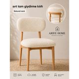 Arife Home Sandalye Kılıfı Arkası Tam Kaplama Yıkanabilir Esnek Lastikli Mutfak Sandalye Örtüsü Alt Üst 2parça Takım Chair Cover - 55 x 55 cm - Natural