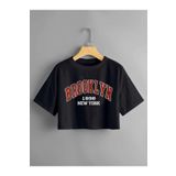 arıkoğlu kumaşçılık Brooklyn 1898 New York Baskılı Crop Oversize Penye T-shirt Tişört