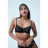 Arinda Dantel Balenli Kapsız Sütyen Tanga Siyah İç Çamaşırı Takımı - 80B
