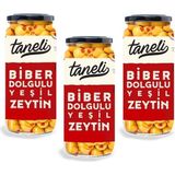 Ariste Taneli 3'lü Biber Dolgulu – Biberli Yeşil Zeytin 900 gr (300 gr x 3)