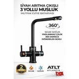 Arıtma Çıkışlı 3 Yollu Musluk Mutfak Eviye Bataryası Paslanmaz Çelik 2 Yıl Garanti 360 Derece Dönme - Siyah