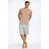 Arka Baskılı Erkek Fit Duruş Bej Fitilli Atlet Sıfır Yaka Slim Fit Spor Atlet