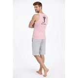 Arka Baskılı Erkek Fit Duruş Pembe Fitilli Atlet Sıfır Yaka Slim Fit Spor Atlet