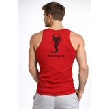 Arka Baskılı Erkek Fit Duruş Spor Fitilli Atlet 3'Lü Set Kırmızı, Siyah Ve Beyaz Slim Fit Kaşkorse Spor Atlet