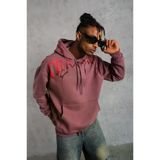 Arka Baskılı Erkek Sokak Stili Gül Kurusu Ön Ve Kapüşonlu 3 İplik Sweatshirt