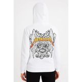 Arka Baskılı Kadın Sokak Stili Beyaz Metallica İki İplik Kapüşonlu Ön Ve Hoodie