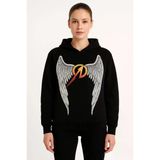 Arka Baskılı Kadın Sokak Stili Siyah Metallica İki İplik Kapüşonlu Ön Ve Hoodie