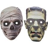 Arkadan Lastikli Drakula ve Mumya Halloween Karton Maskesi 2 Adet - Renkli