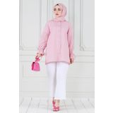 Arkası Pileli Kolu Büzgülü Tunik-Pembe