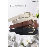 ARKEM CLUB Kemer Klasik PU Kemer, Kot Pantolon, Elbiseler için Kemer Kadın Kemer 3 lü Set İnce Kemer
