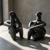 ArkeoArt Hamangia Düşünen Adam ve Oturan Kadın Heykel Seti - El Yapımı Arkeolojik Replika, 15 cm Antik İnsan Figürleri, Müze Kalitesinde Koleksiyon ve Ev Dekoru -Siyah