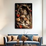 Arkeot Anne Kucağı Kanvas Duvar Tablosu - Ev Salon Mutfak Bebek - Çocuk- Yatak Odası Dekorasyonu -Kedi Tablosu - 60 x 40 cm - Karışık