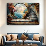 Arkeot Deniz Kapısı Kanvas Duvar Tablosu - Ev Salon Oturma - Yatak Odası Mutfak Ofis Dekorasyonu - 80 x 120 cm - Turuncu