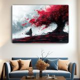 Arkeot Kızıl Ağaç Kanvas Duvar Tablosu - Ev Salon Oturma - Yatak Odası Ofis Dekorasyonu - 40 x 60 cm - Kırmızı