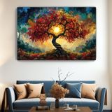 Arkeot Mistik Ağaç Kanvas Duvar Tablosu - Ev Salon Oturma - Yatak Odası Mutfak Ofis Dekorasyonu -Meditasyon - 40 x 60 cm - Kırmızı - Yeşil