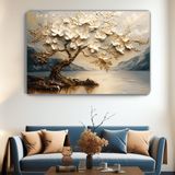 Arkeot Sakin Sular Kanvas Duvar Tablosu - Ev Salon Oturma - Yatak Odası Mutfak Ofis Dekorasyonu - 80 x 120 cm - Bej