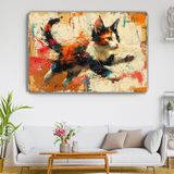 Arkeot Sanat Kedisi Kanvas Duvar Tablosu - Ev Salon Mutfak Bebek - Çocuk- Yatak Odası Dekorasyonu - 90 x 60 cm - Turuncu