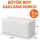 Arkhelais 3’lü Büyük Boy Saklama Hurç Seti Yorgan Battaniye Kıyafet İçin 100 cm x 50 cm Organizer