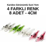 Arkhelais Karides Silikon Balık Yemi 4 cm 8’li Set – 4 Renk Glow Fosforlu, Spin ve At Çek Uyumlu
