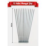 Arkhelais Mangal Şişi Paslanmaz Metal Kebap Şişi Et Tavuk Sebze Izgara Şiş Seti 12 Adet 50 cm - 3 mm Kalınlık
